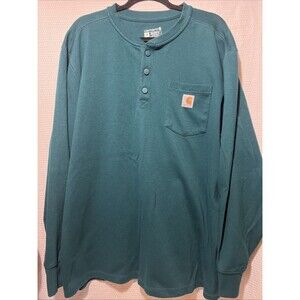 Carhartt Loose Fit Henley Long Sleeve Shirt Men’s 2XLGreen Pocket Workwear